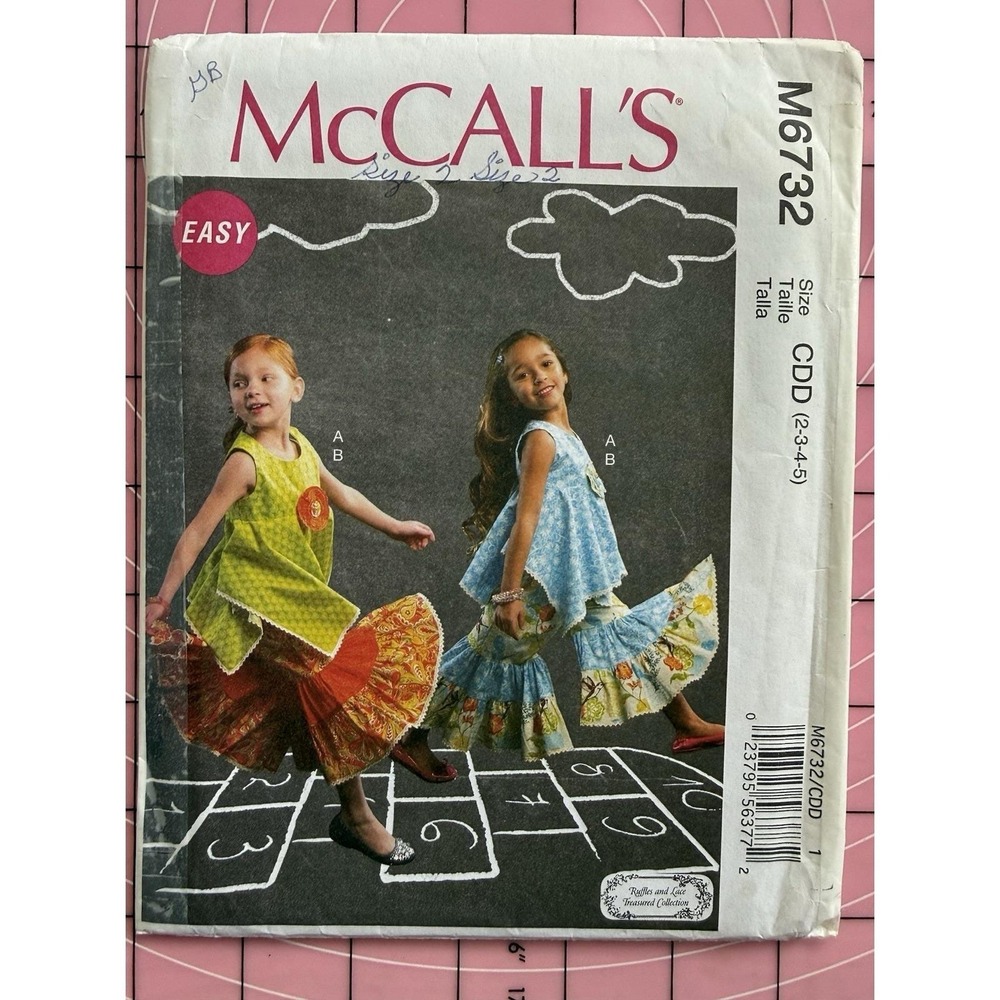 McCALL'S M6732 Child's Back Button Pullover Top & Pants w Ruffles CUT To Size 2